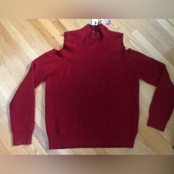 Rebecca Minkoff red cowl neck sweater with shoulder cut outs - Picture 1 of 5